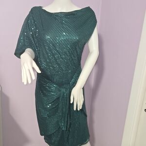 Grace Karin One-Shoulder Green Sequin Dress